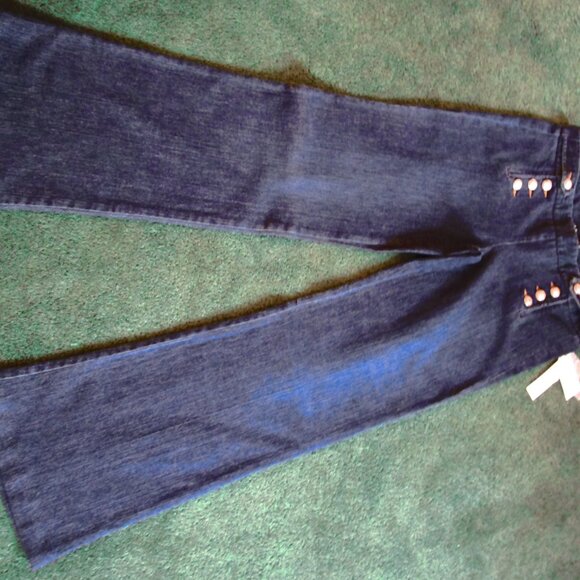 WOMEN'S THEORY JEANS-NEW-SIZE 6-INDIGO-BUTTONS on each SIDE -WIDE LEG - Picture 5 of 7